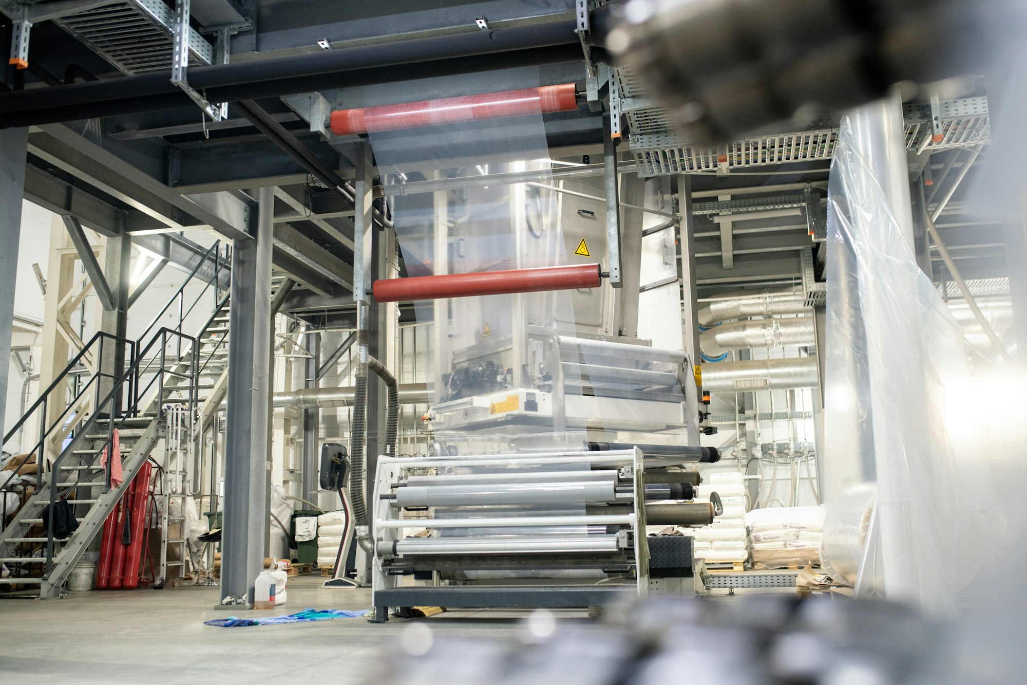 Interior of factory or warehouse with technological constructions and others